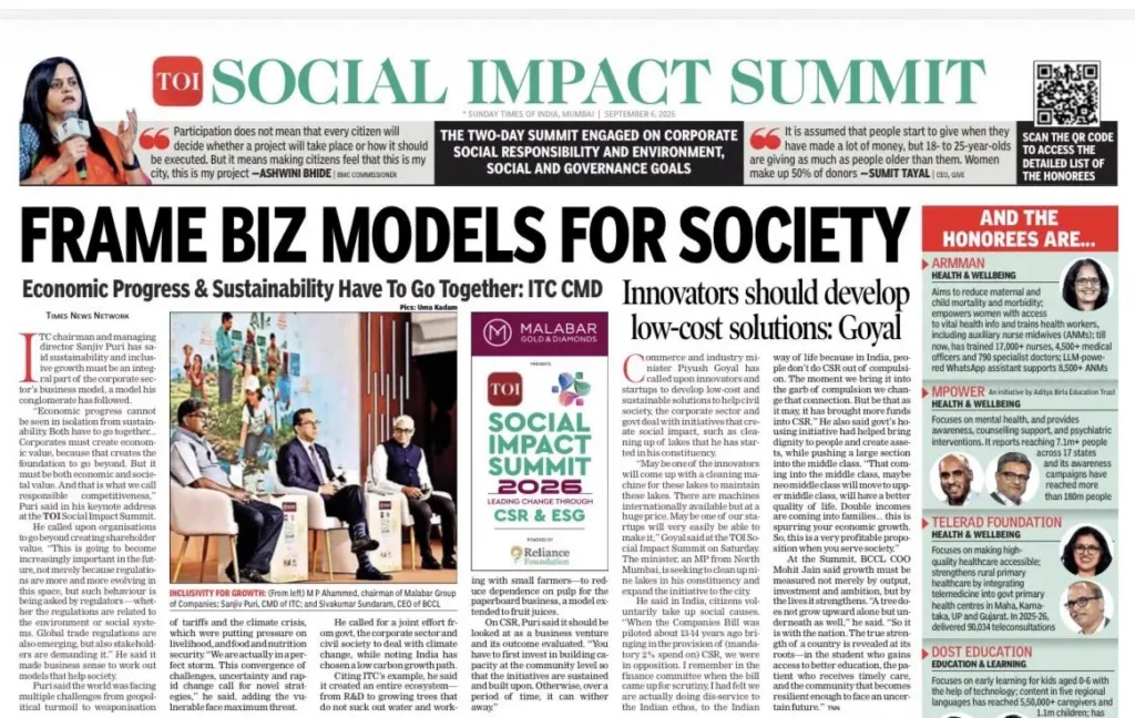 Times of India Social Impact Summit 2026 Award